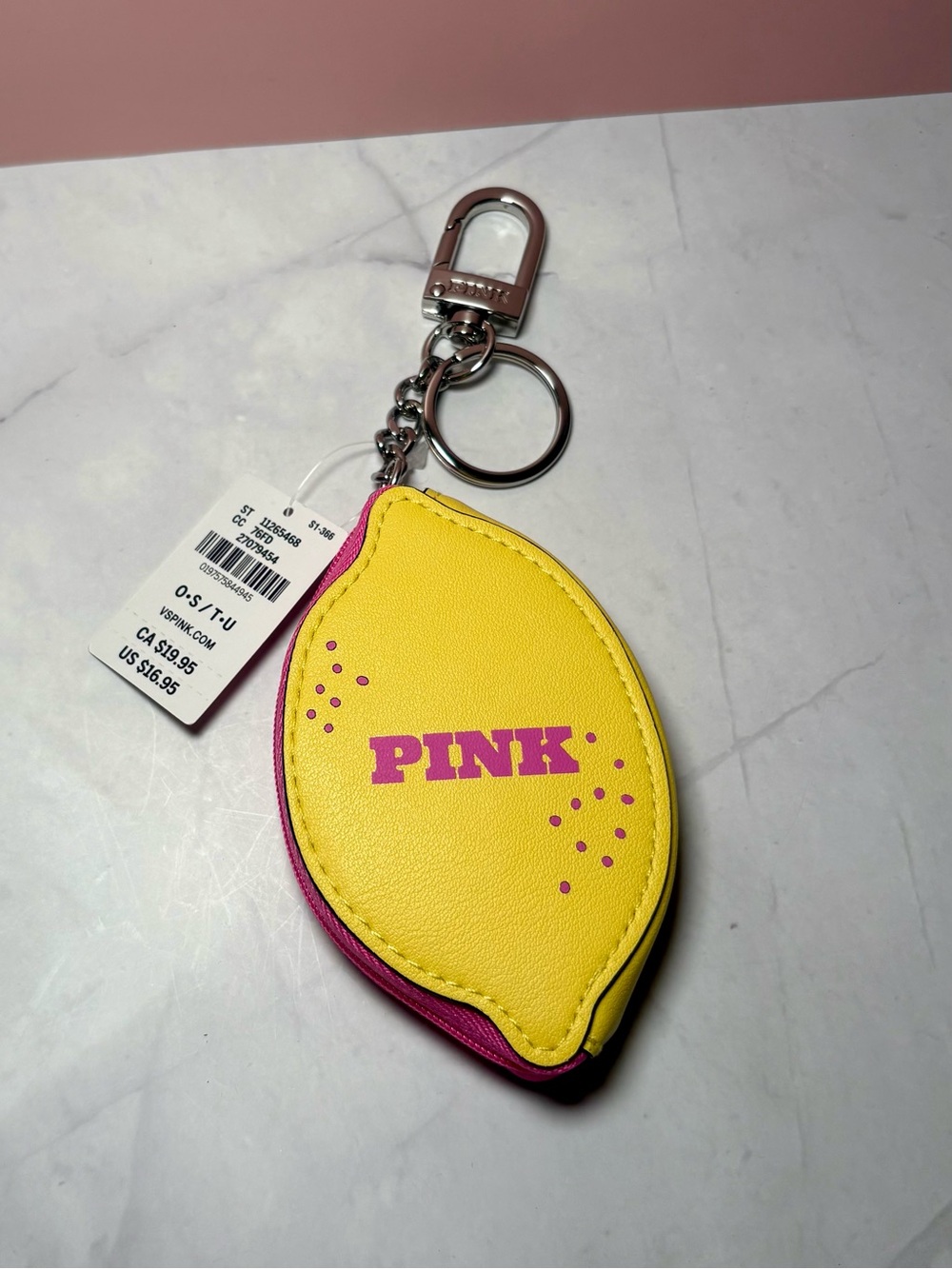 🍋 PINK Lemon-Shaped Zip Pouch Keychain Bag Charm NWT - Picture 2 of 12